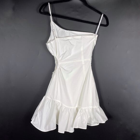 More To Come Nora Asymmetrical‎ Dress White Mini One Shoulder Side Cutout Sz XS - Picture 9 of 13